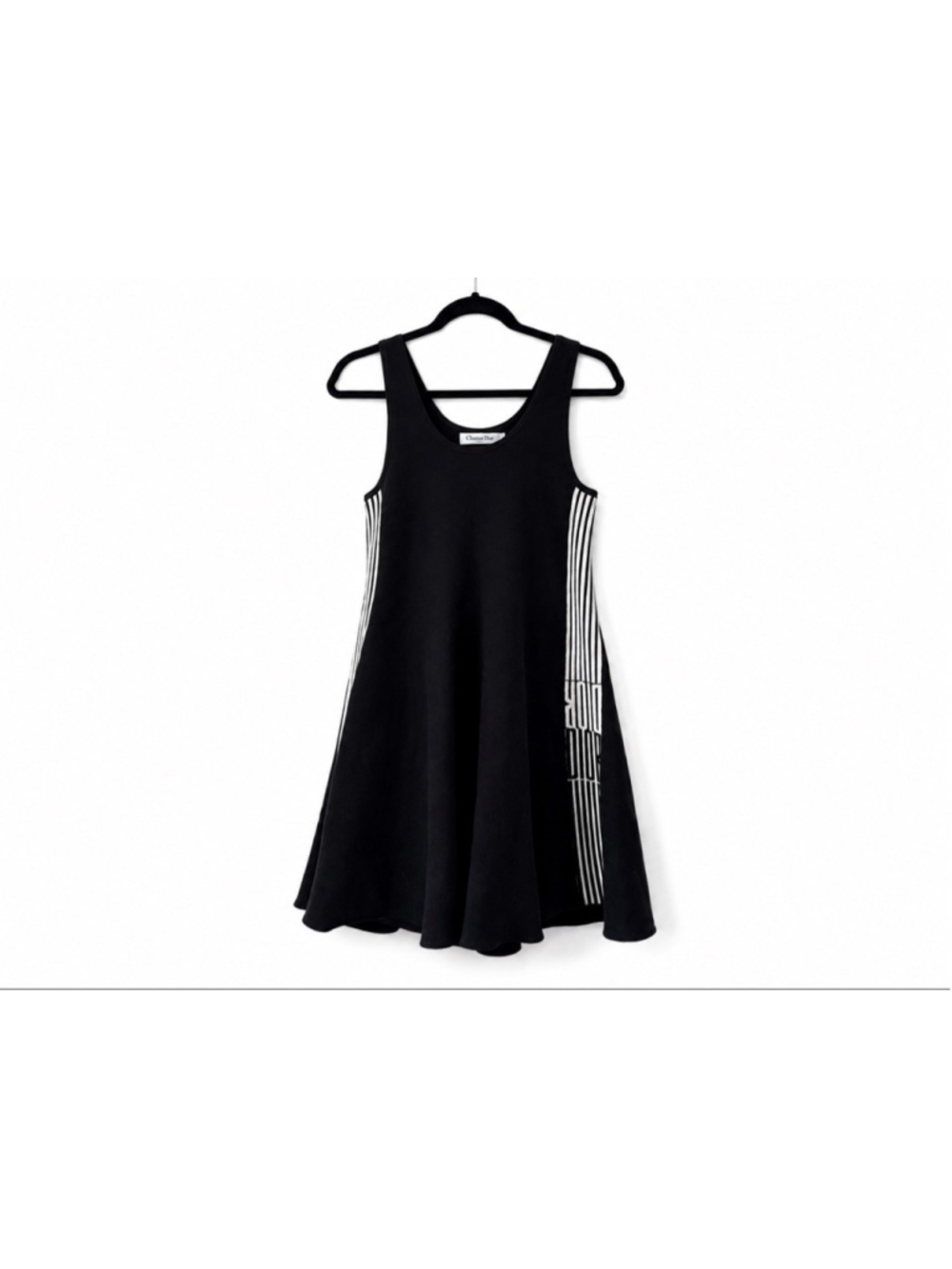 Christian Dior Black Sleeveless Knit Dress Logo Stripe A-Line Fit Flare - Picture 11 of 11